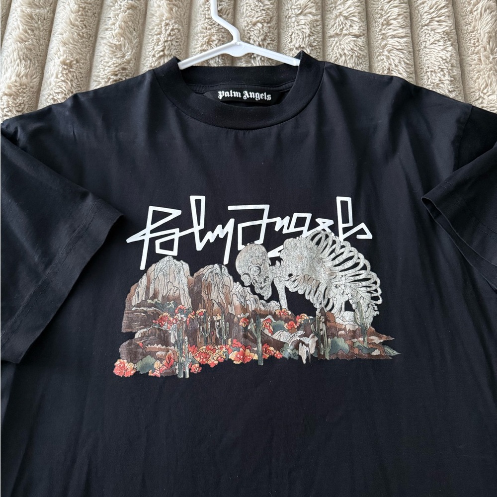 Palm Angels Black T-Shirt with Skeleton Graphic